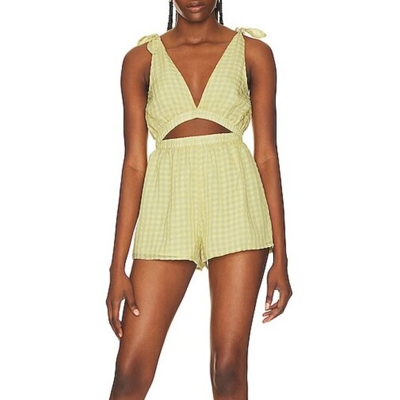 NWT Revolve Tularosa Briony Yellow Checkered Cutout Romper Playsuit S - Picture 1 of 8